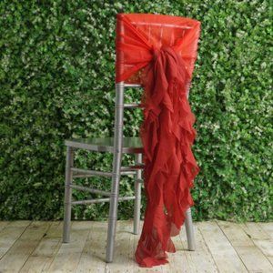 1 Set Red Chiffon Hoods With Ruffles Willow 250 Chair Sashes